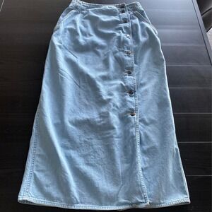 Lizwear Vintage Jean Skirt 8 Western Cottage Denim Maxi Button Front Cotton Blue